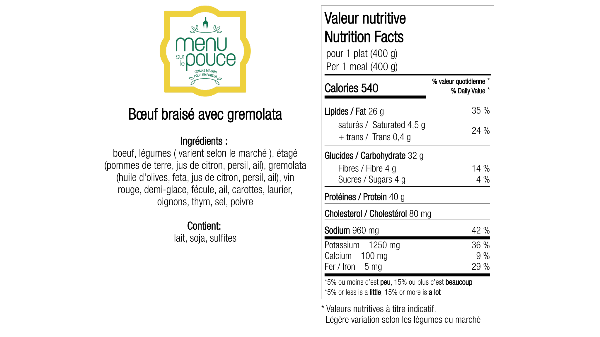 Bœuf braisé avec gremolata
