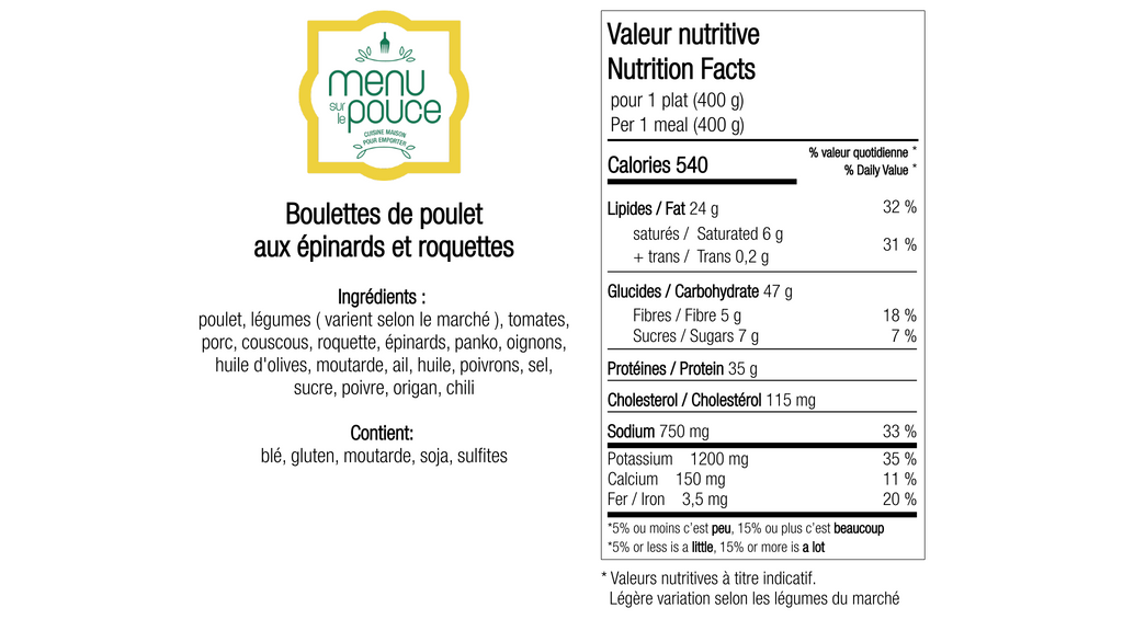Boulettes de poulet aux épinards et roquettes