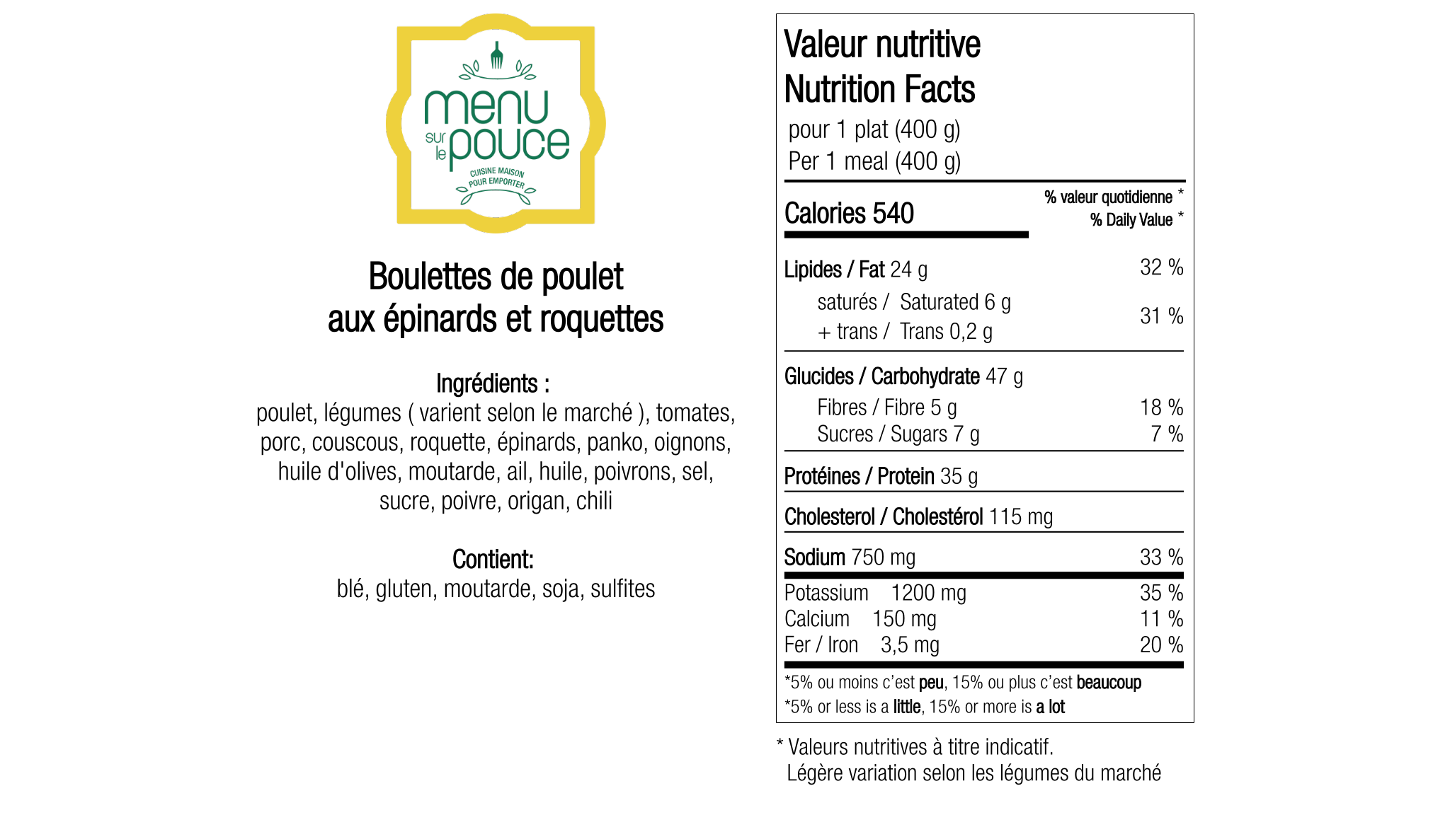 Boulettes de poulet aux épinards et roquettes