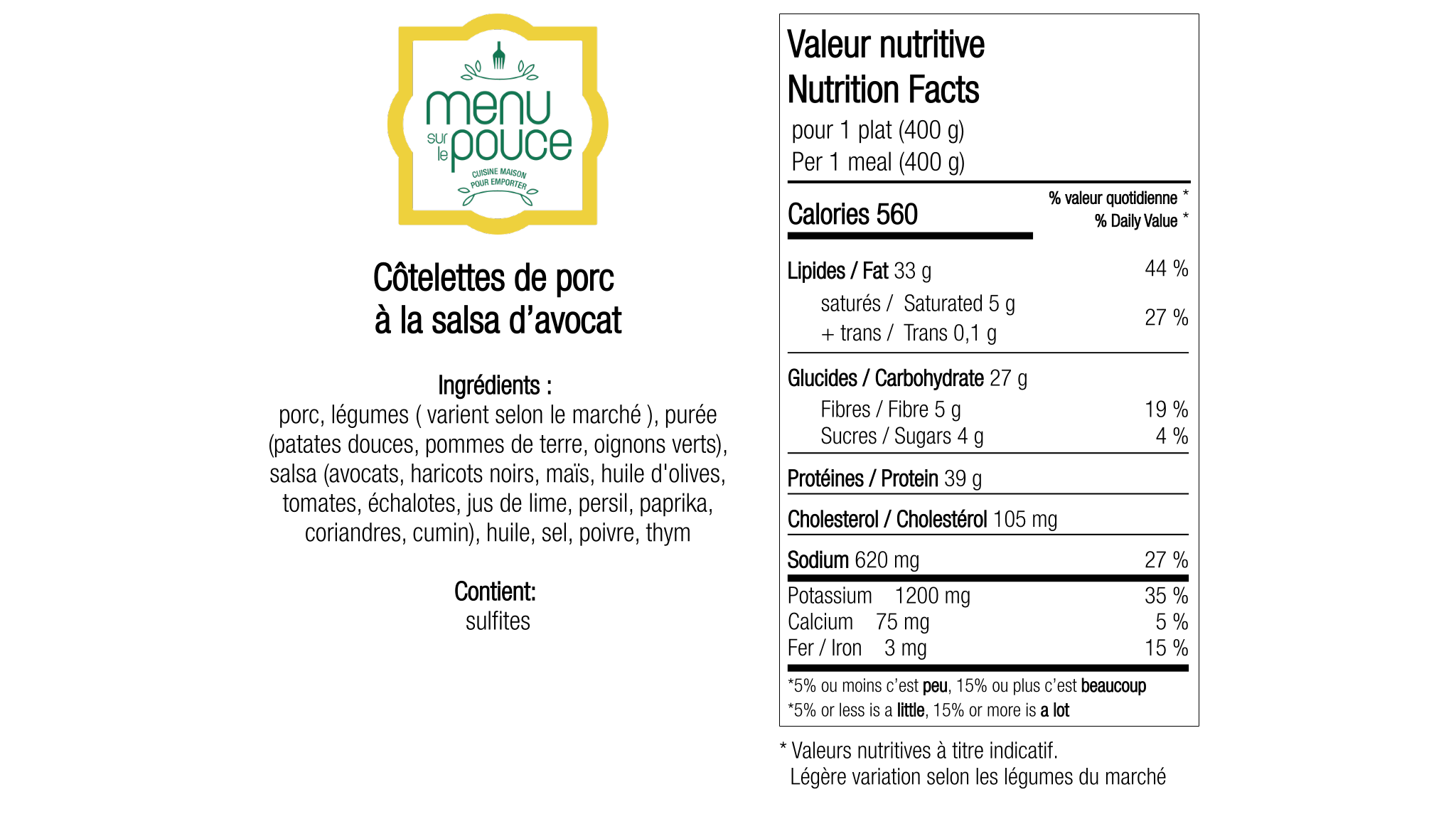 Côtelettes de porc à la salsa d'avocat