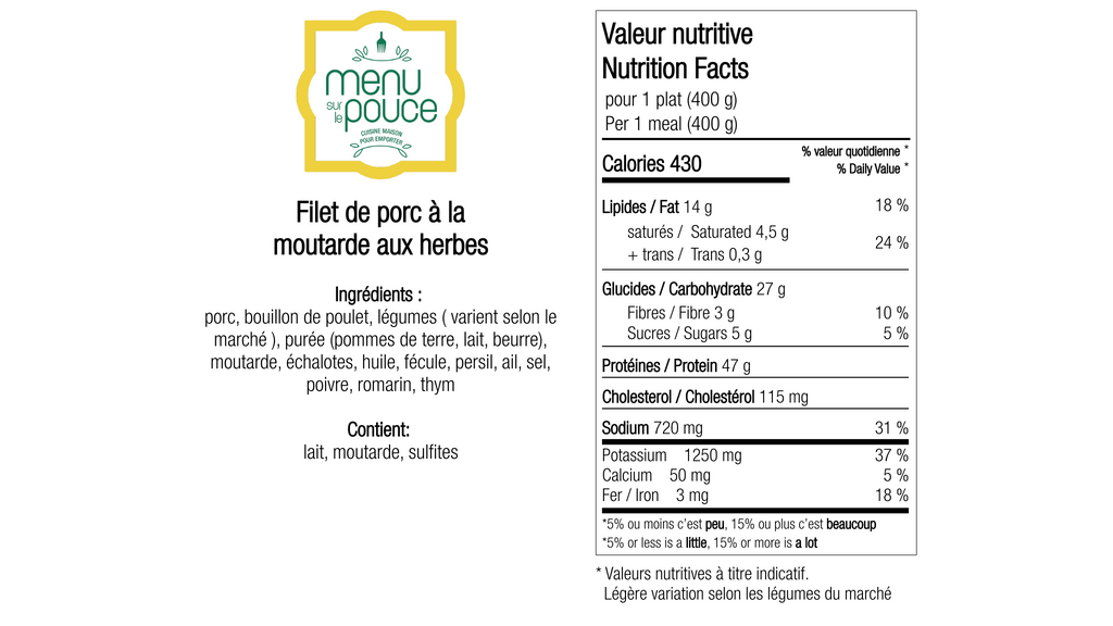 Filet de porc mariné à la moutrade et aux herbes