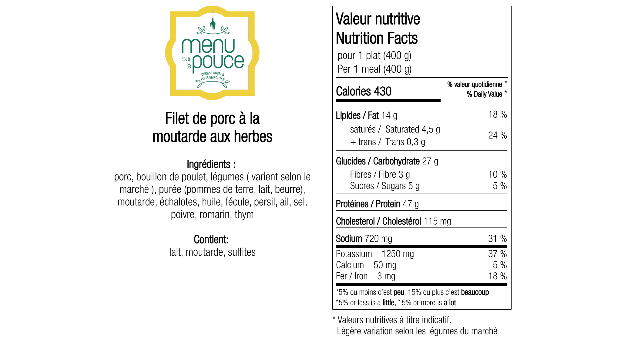 Filet de porc mariné à la moutrade et aux herbes