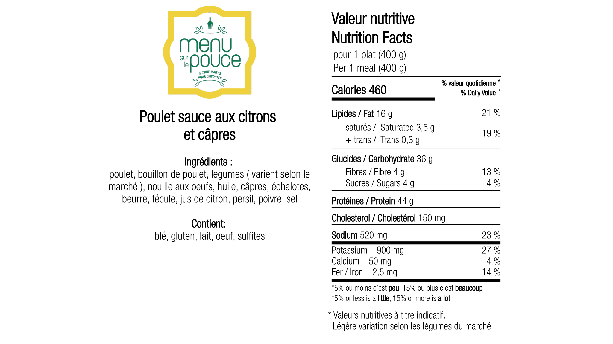 Poulet aux citrons et câptres