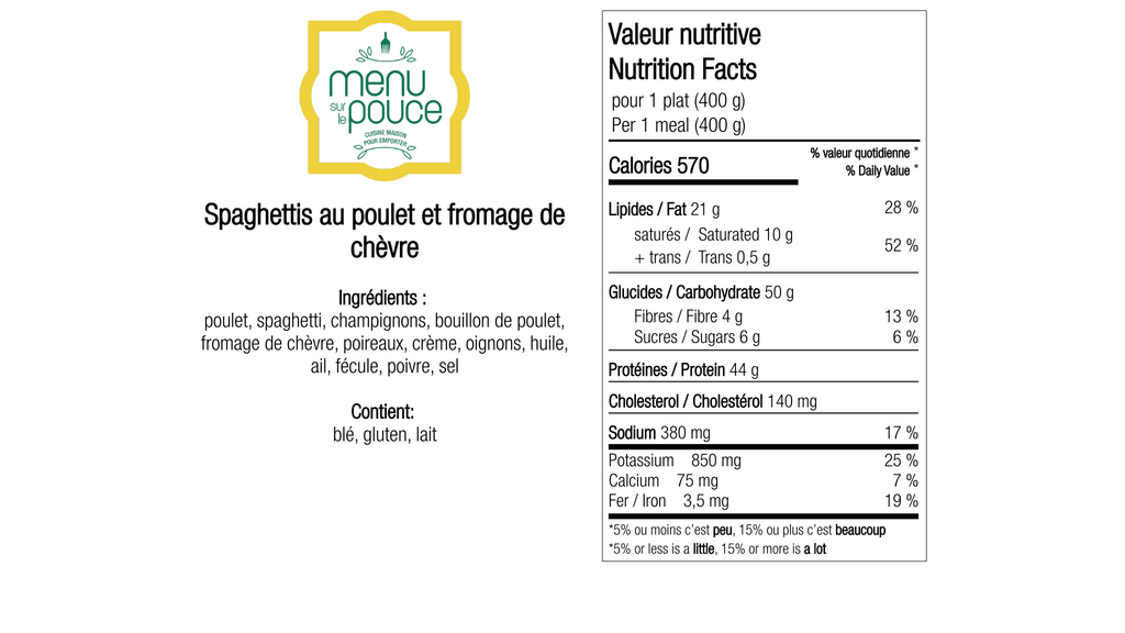Spaghettis au poulet et fromage de chèvre