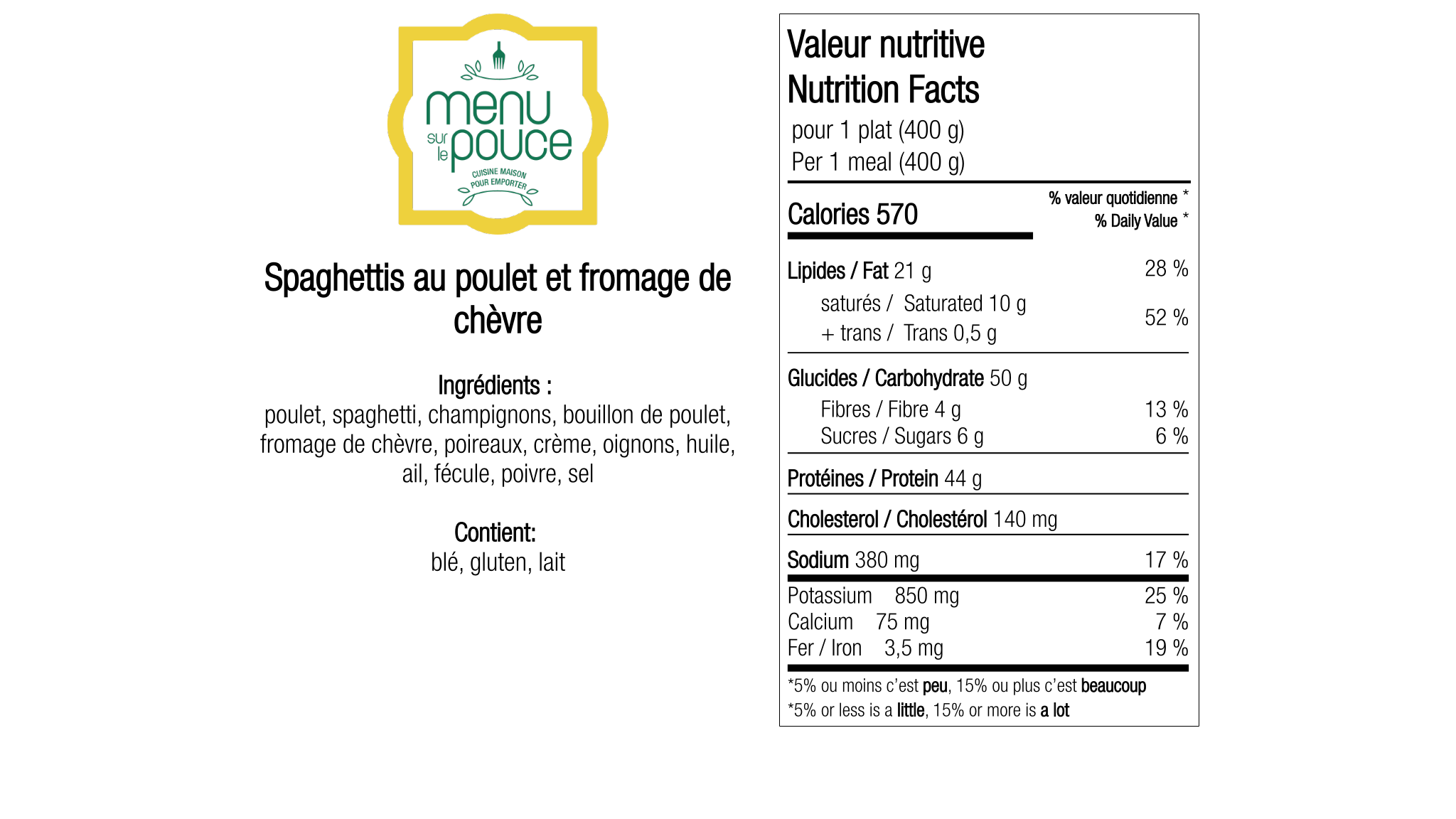 Spaghettis au poulet et fromage de chèvre
